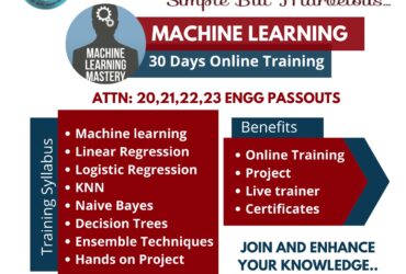 Online Offline Machine learning Internship at Techvolt software Coimbatore