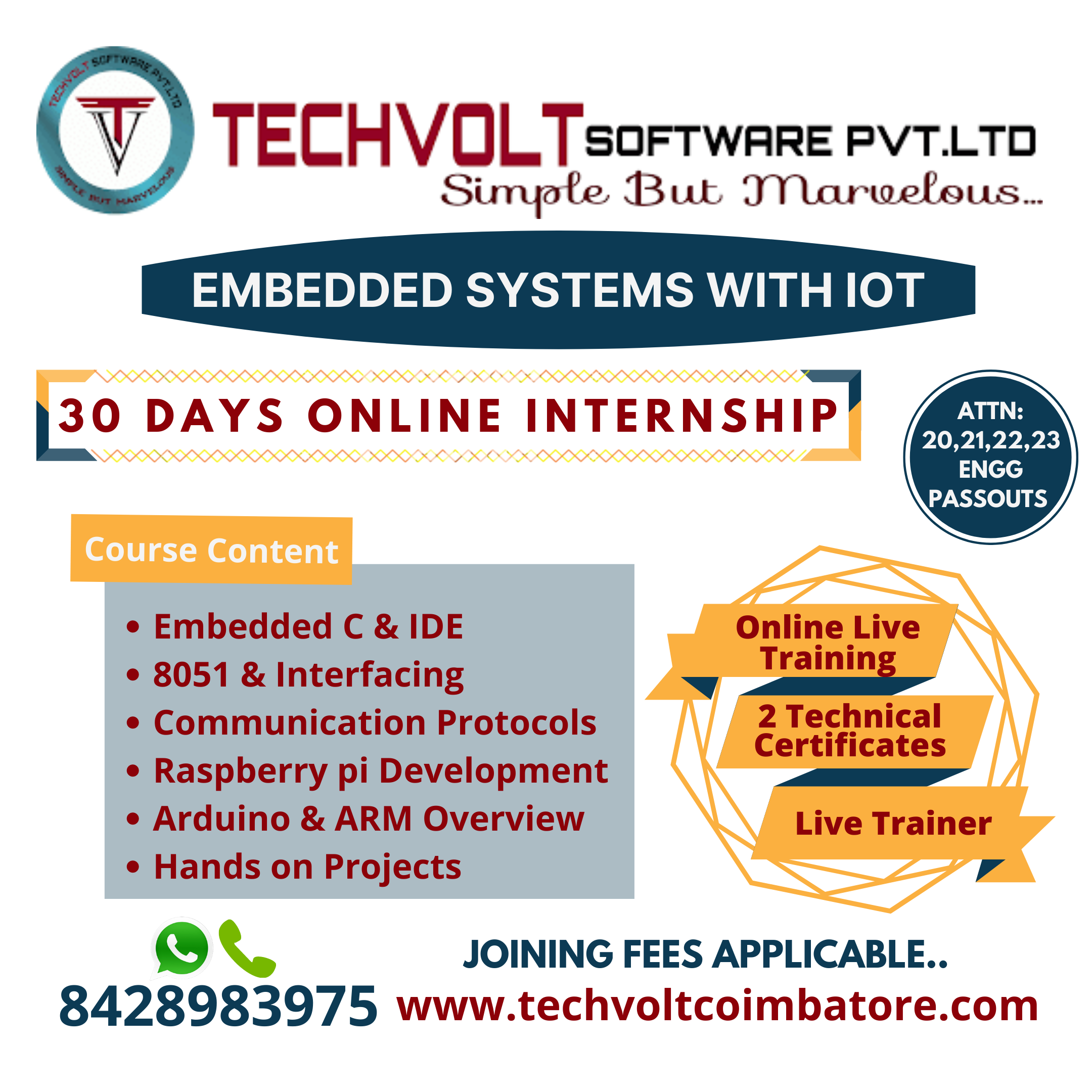 Online Offline | Embedded System Internship | Techvolt Software | Coimbatore
